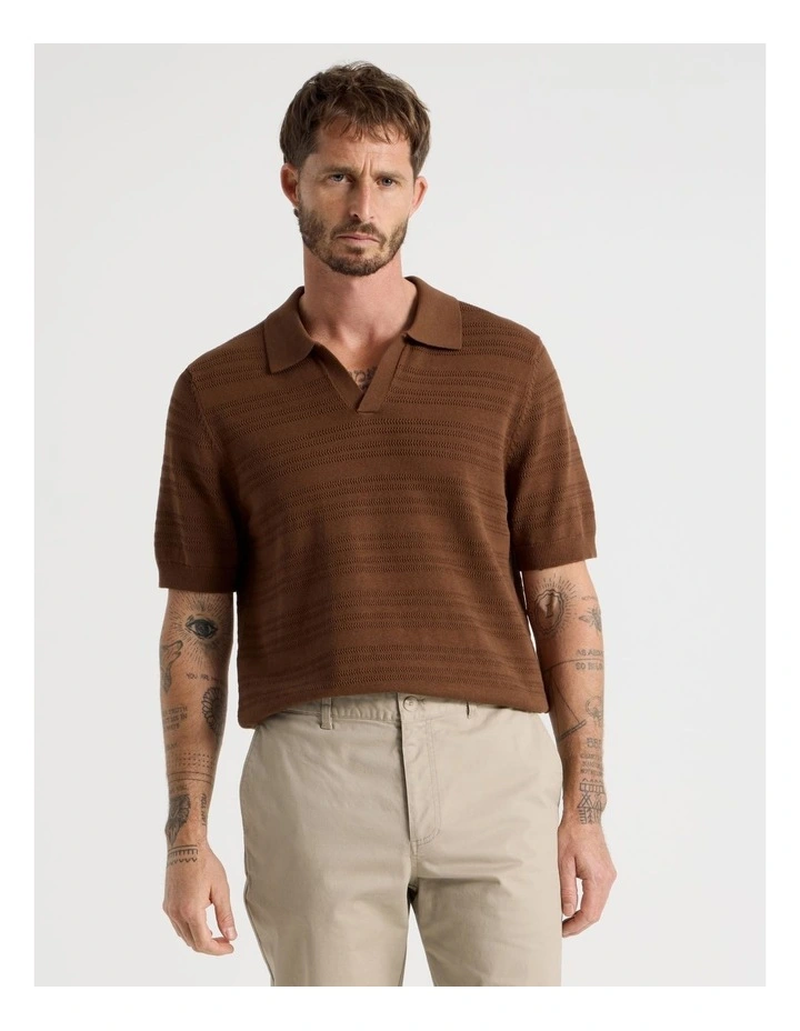 Horizontal Knit Polo in Brown image 4