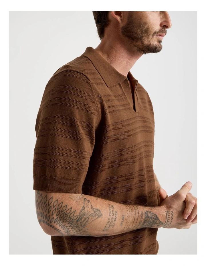 Horizontal Knit Polo in Brown image 5