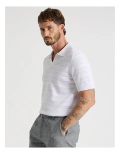 Horizontal Knit Polo in White