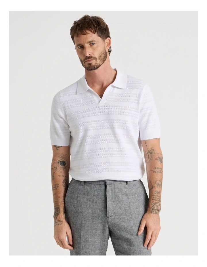 Horizontal Knit Polo in White image 2