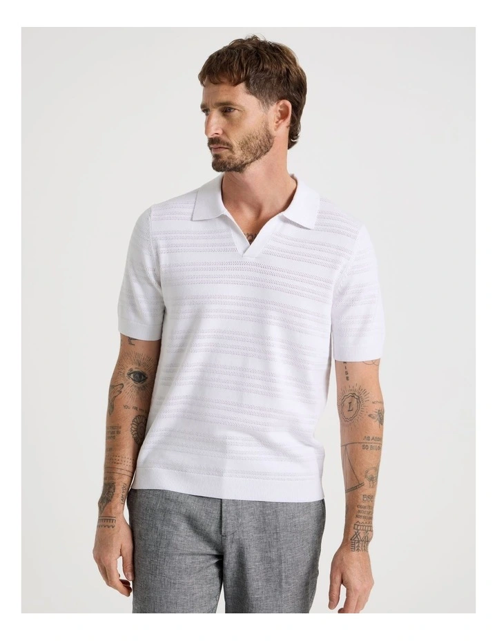 Horizontal Knit Polo in White image 4