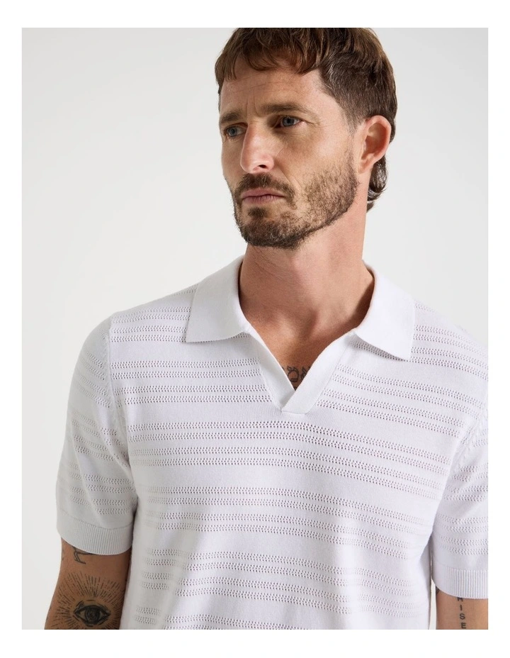 Horizontal Knit Polo in White image 5