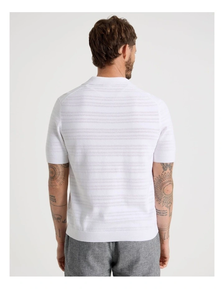Horizontal Knit Polo in White image 6