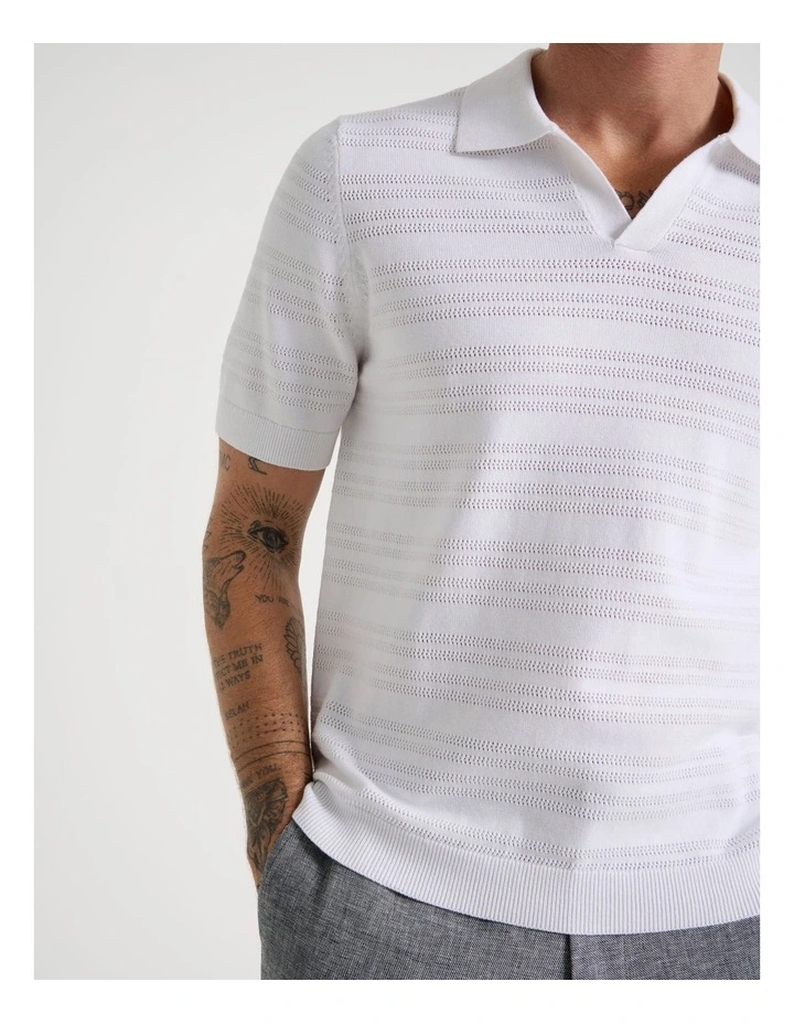 Horizontal Knit Polo in White image 7