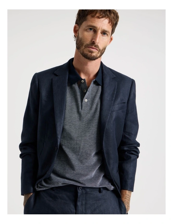 Mercerised Cotton Birds Eye Polo in Navy image 1