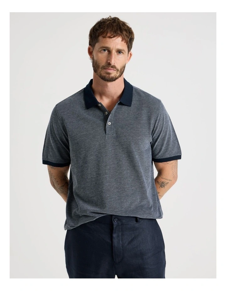 Mercerised Cotton Birds Eye Polo in Navy image 2