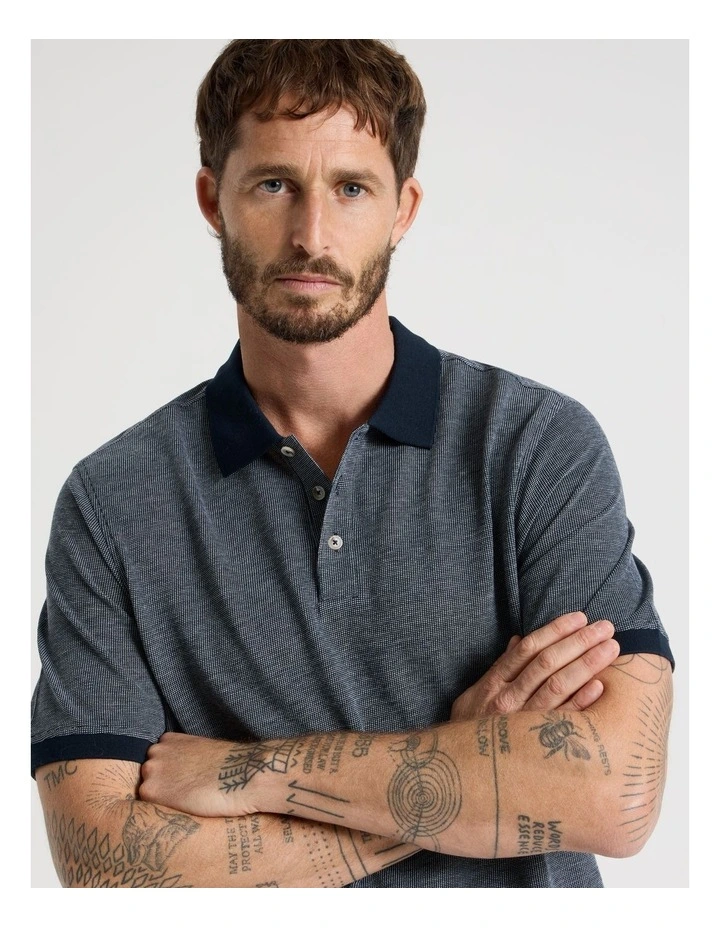 Mercerised Cotton Birds Eye Polo in Navy image 4