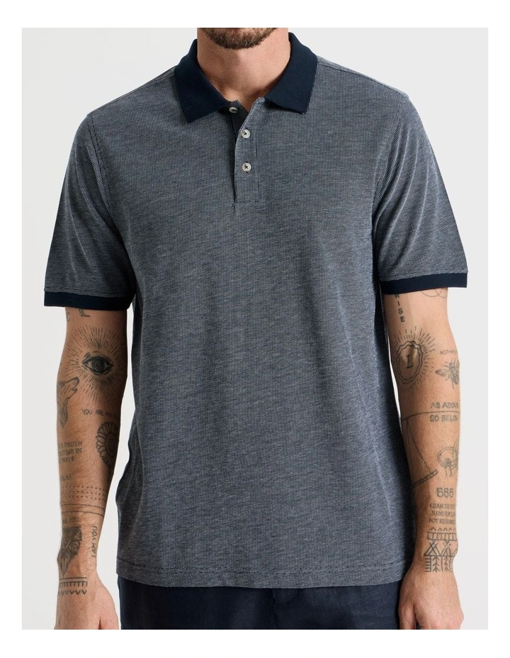 Mercerised Cotton Birds Eye Polo in Navy image 5