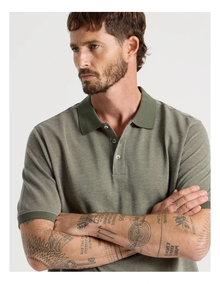 Mercerised Cotton Birds Eye Polo in Olive image 2