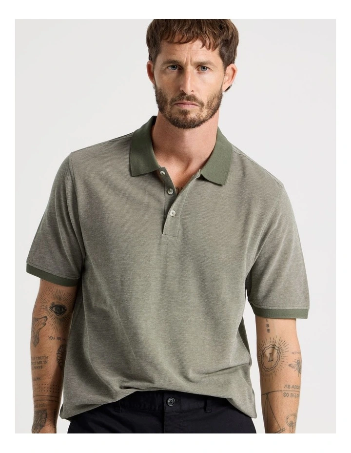 Mercerised Cotton Birds Eye Polo in Olive image 4