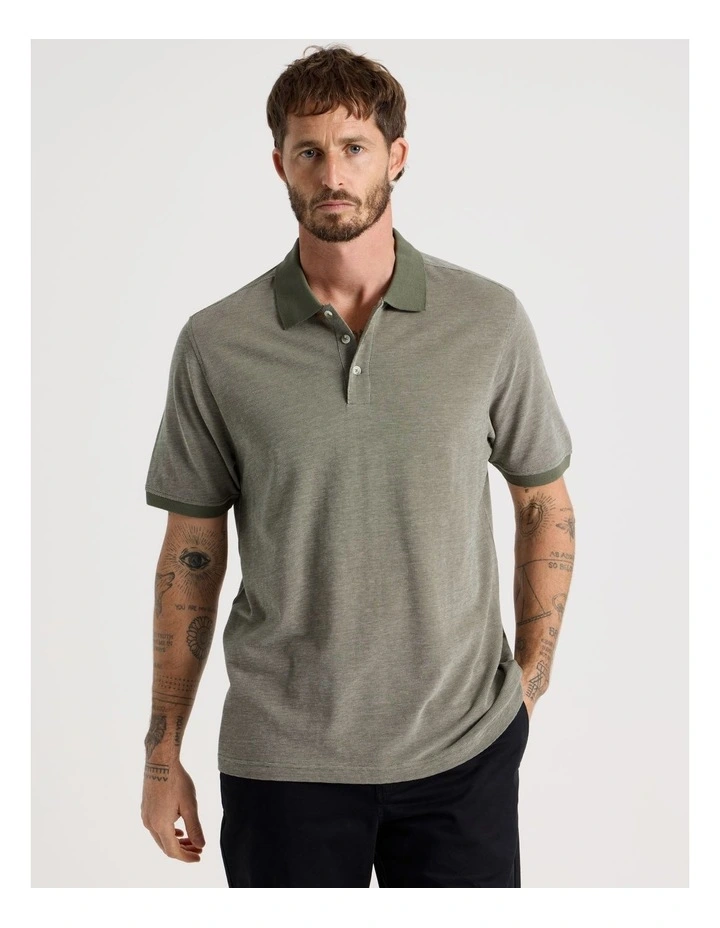 Mercerised Cotton Birds Eye Polo in Olive image 5