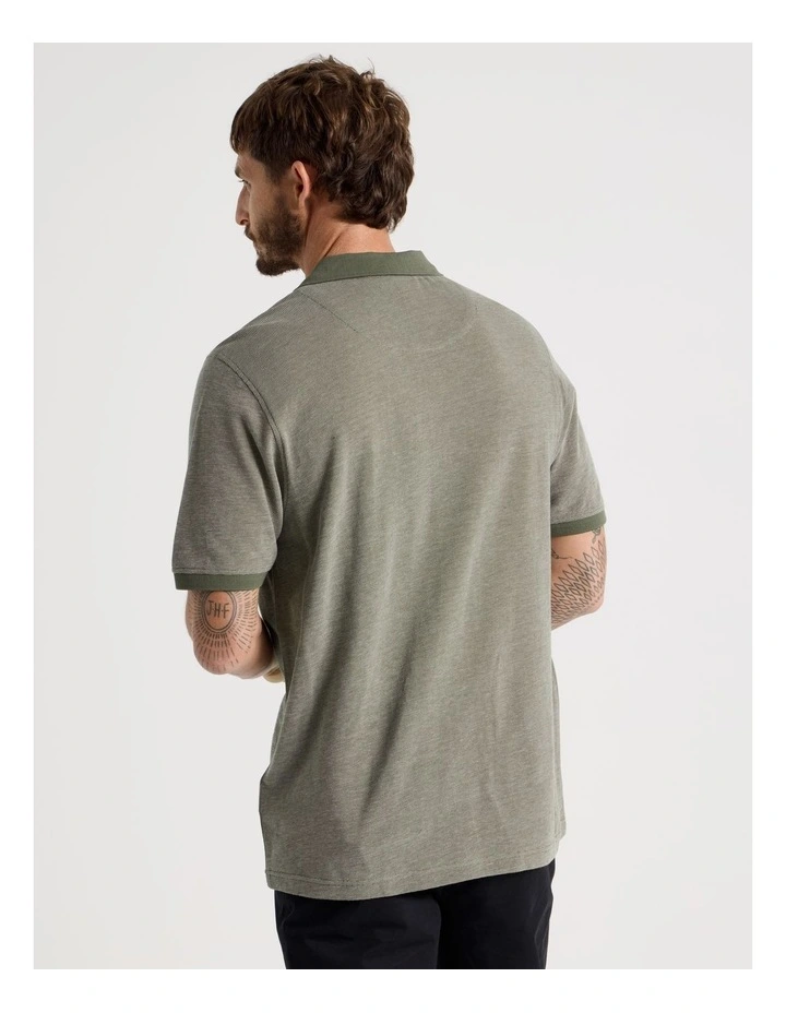 Mercerised Cotton Birds Eye Polo in Olive image 6