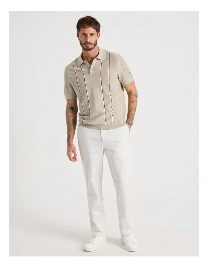 Vertical Stripe Knit Polo in Sand image 3