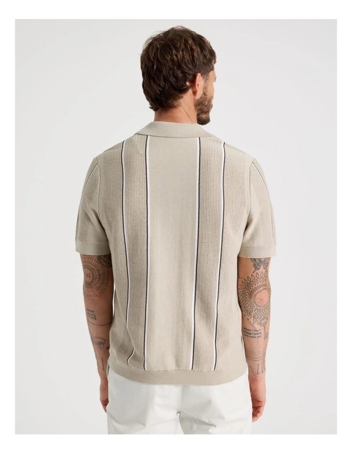 Vertical Stripe Knit Polo in Sand image 6