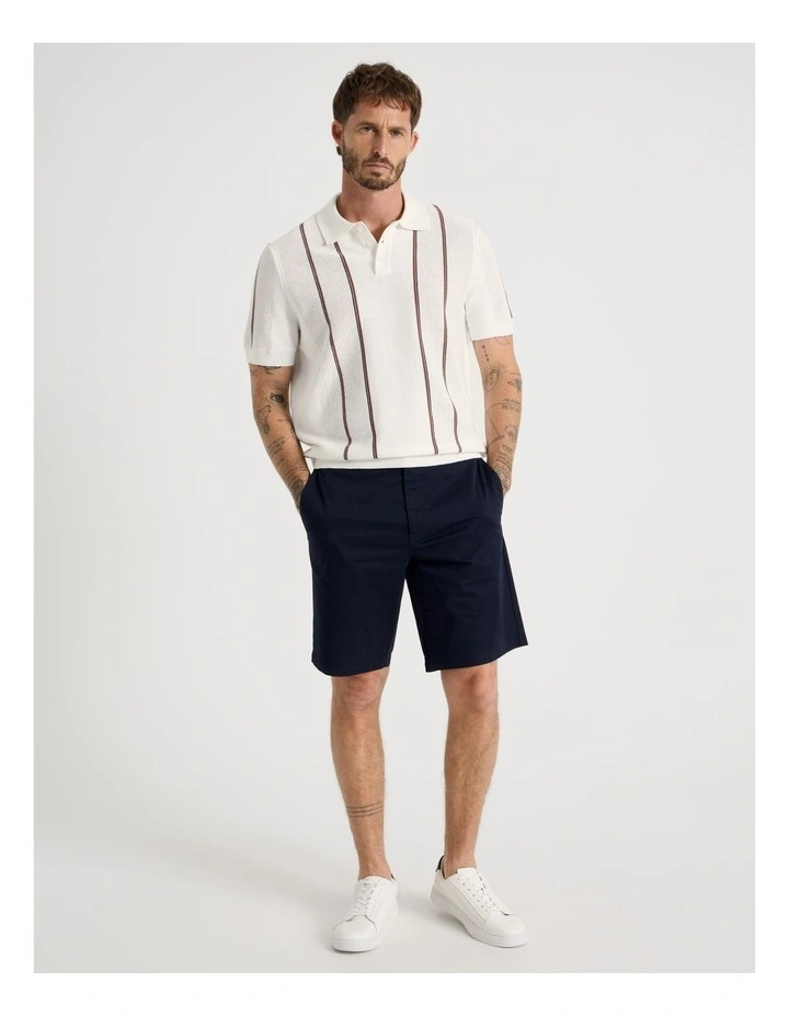 Vertical Stripe Knit Polo in White image 3