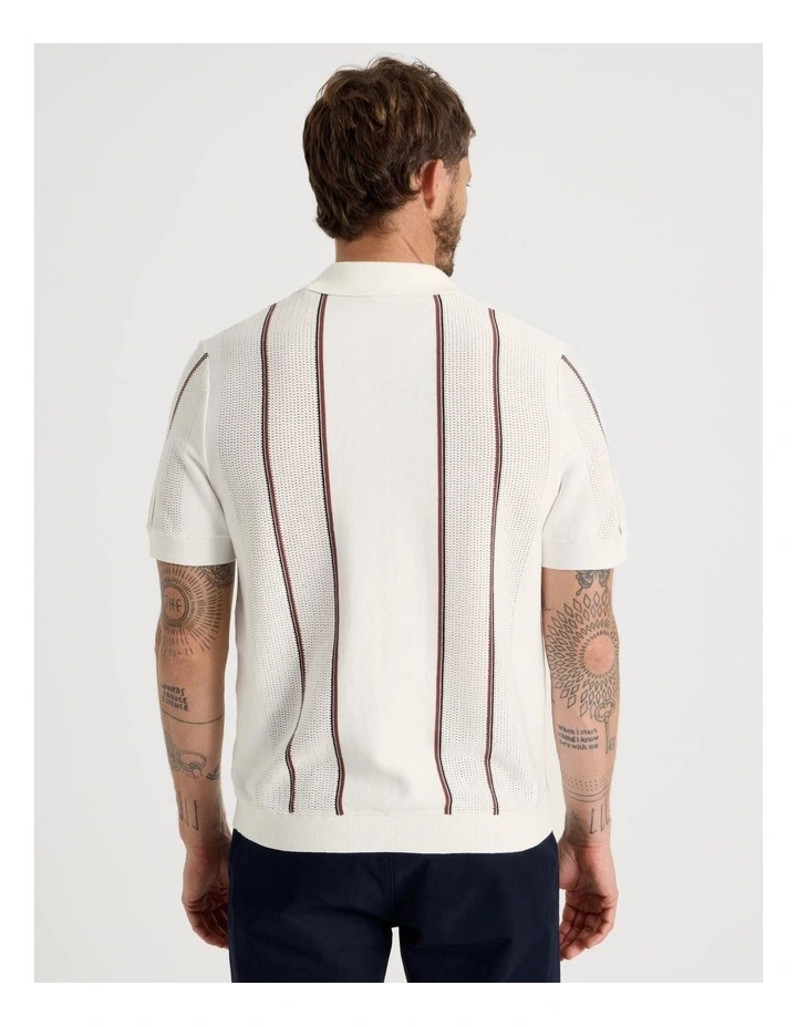Vertical Stripe Knit Polo in White image 6
