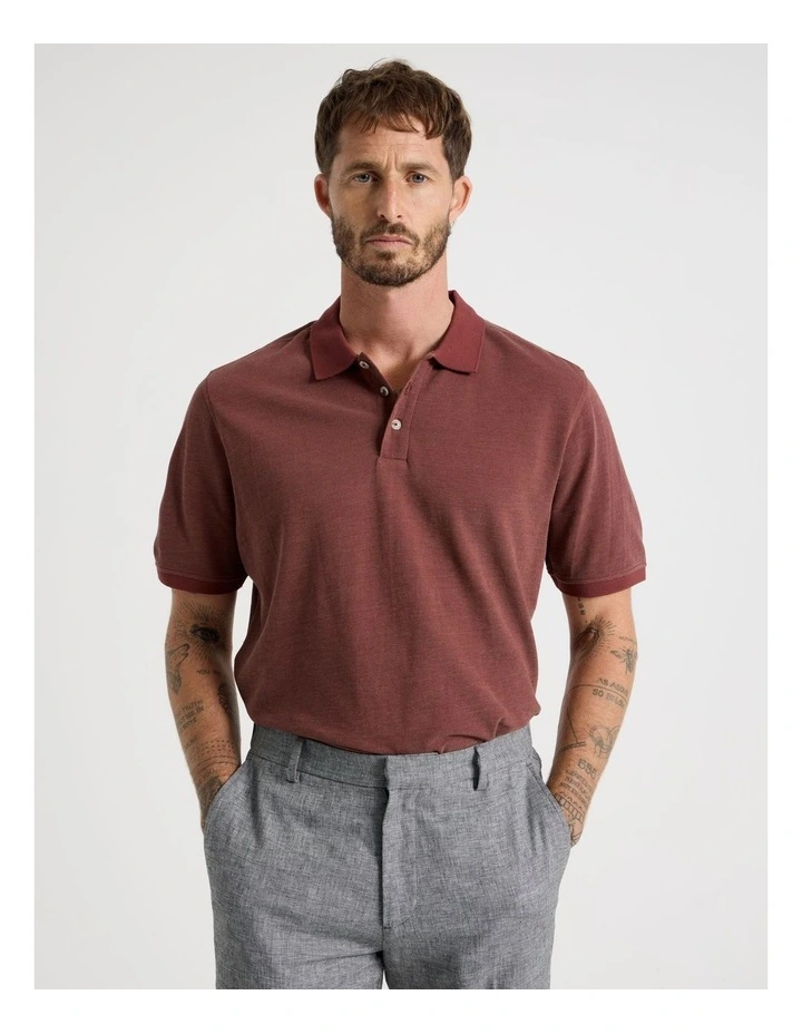 Mercerised Cotton Birds Eye Polo in Sand image 1