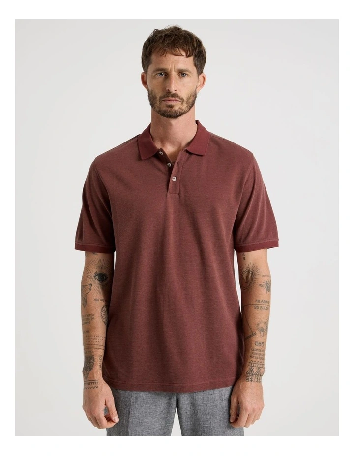 Mercerised Cotton Birds Eye Polo in Sand image 4