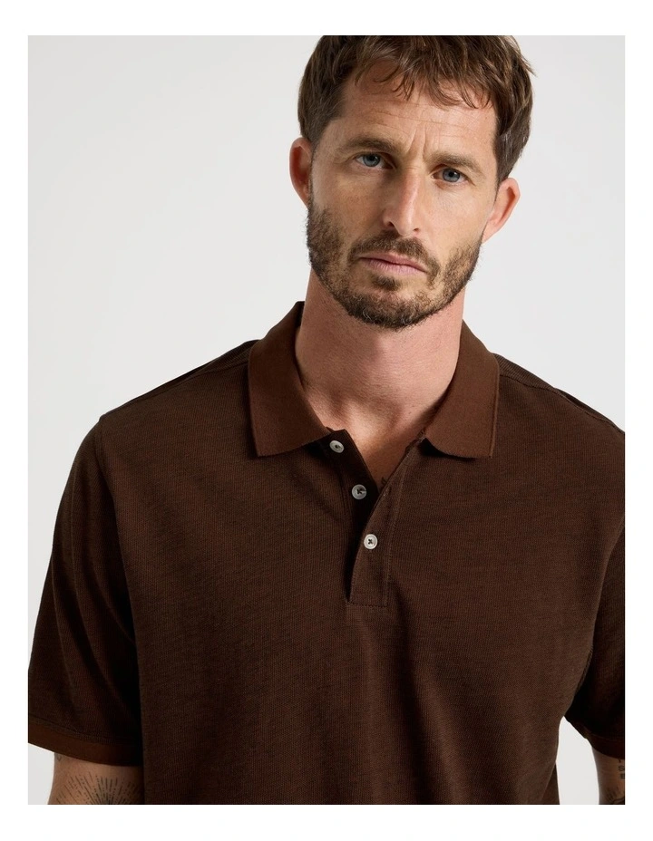 Mercerised Cotton Birds Eye Polo in Brown image 3