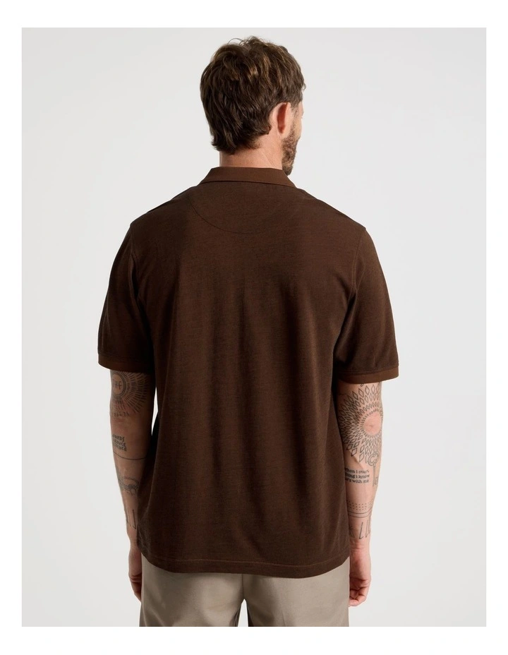 Mercerised Cotton Birds Eye Polo in Brown image 5