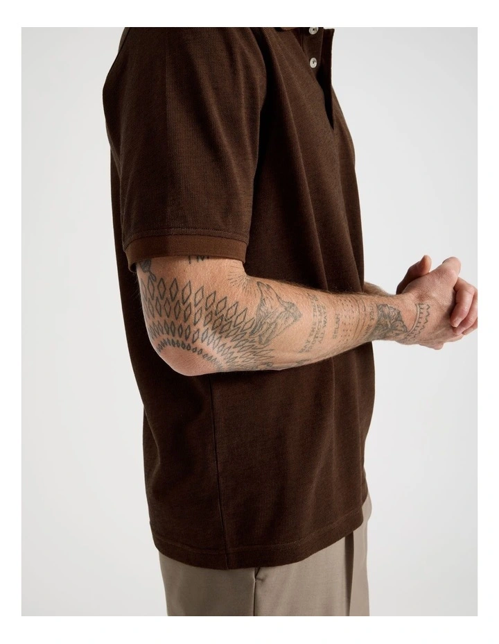 Mercerised Cotton Birds Eye Polo in Brown image 6