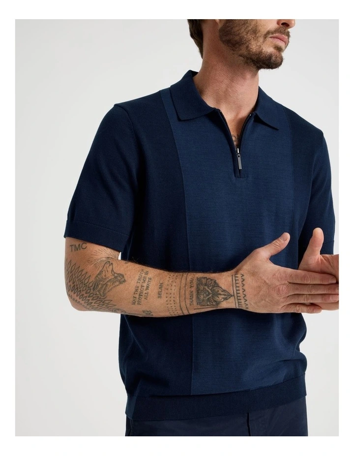 Vertical Colour Block Polo in Navy image 2
