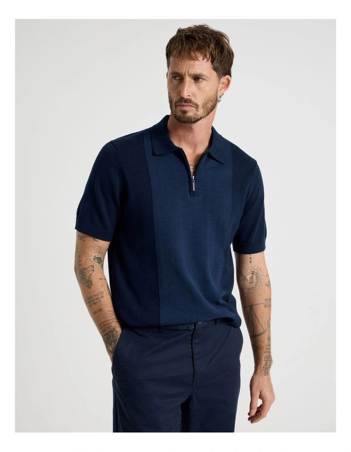 Vertical Colour Block Polo in Navy image 4