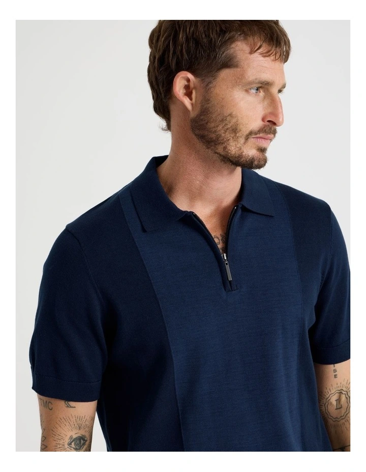 Vertical Colour Block Polo in Navy image 5