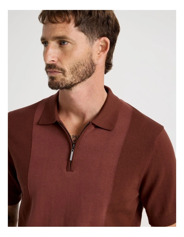 Vertical Colour Block Polo in Brown image 2