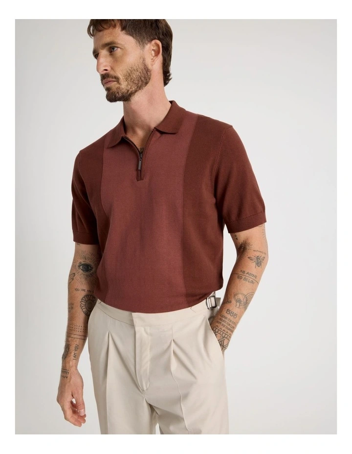 Vertical Colour Block Polo in Brown image 3