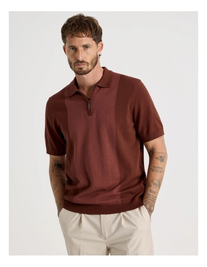 Vertical Colour Block Polo in Brown image 4