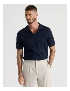 Slub Texture Knit Polo in Navy