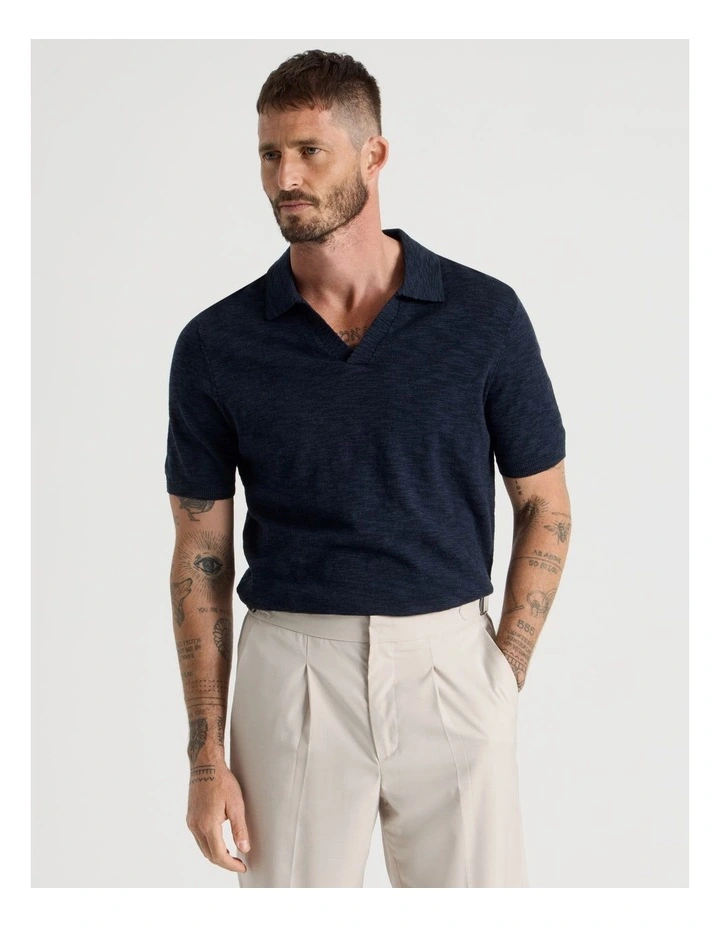 Slub Texture Knit Polo in Navy image 1