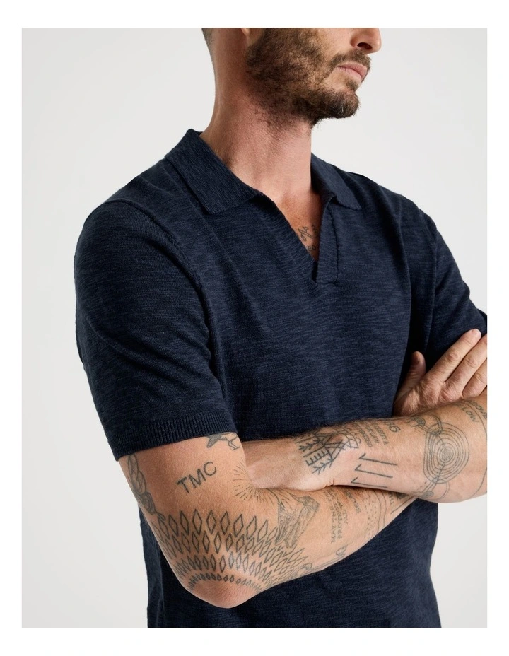 Slub Texture Knit Polo in Navy image 2