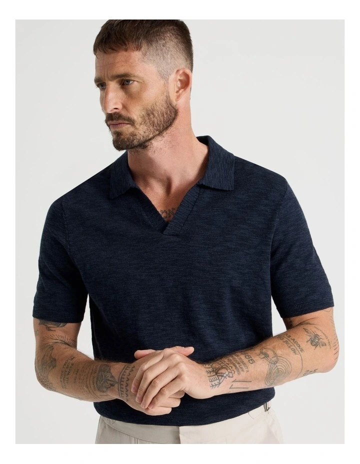 Slub Texture Knit Polo in Navy image 4