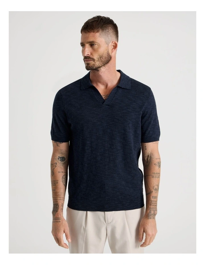 Slub Texture Knit Polo in Navy image 5