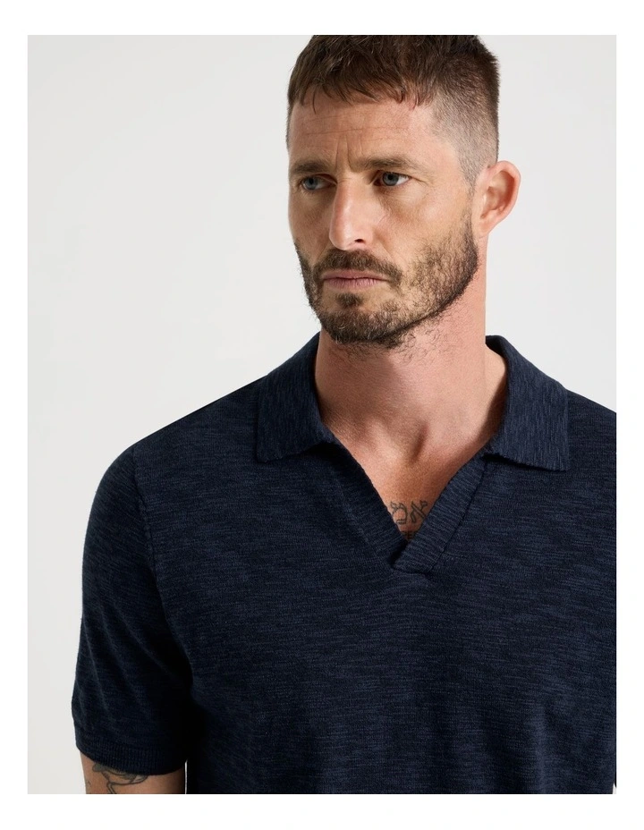 Slub Texture Knit Polo in Navy image 7