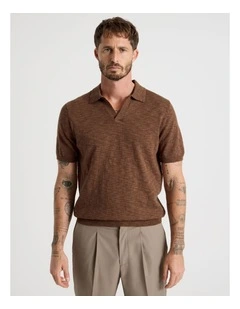 Slub Texture Knit Polo in Light Brown