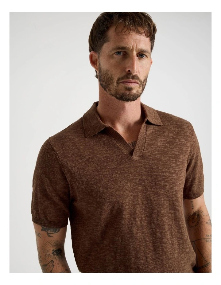 Slub Texture Knit Polo in Light Brown image 2