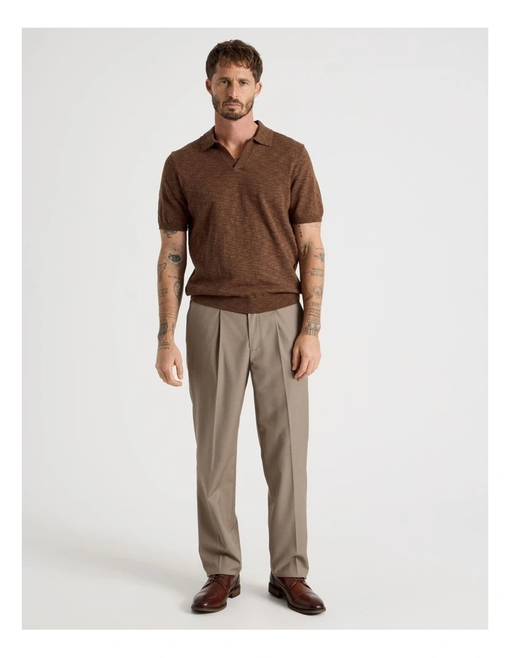 Slub Texture Knit Polo in Light Brown image 4