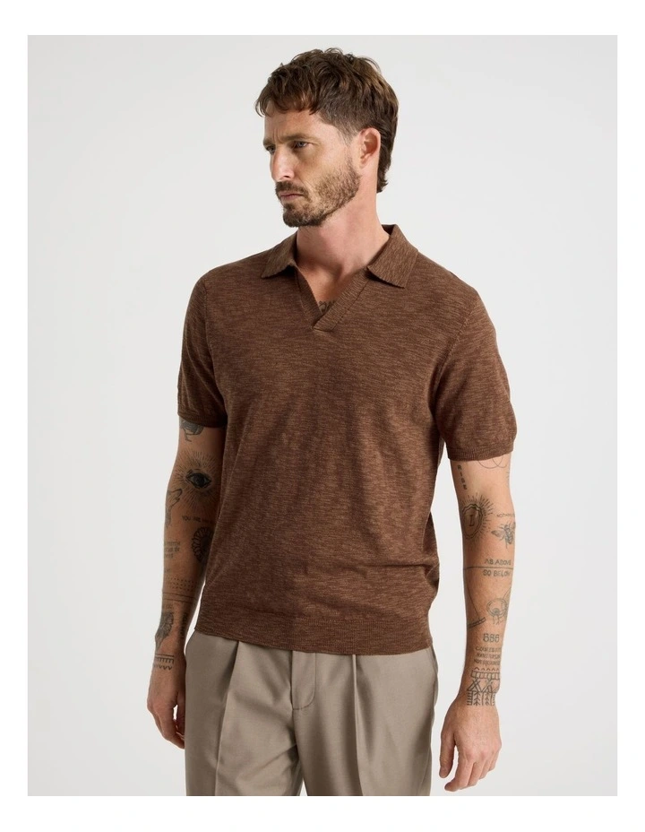 Slub Texture Knit Polo in Light Brown image 5
