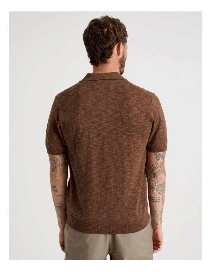Slub Texture Knit Polo in Light Brown image 6