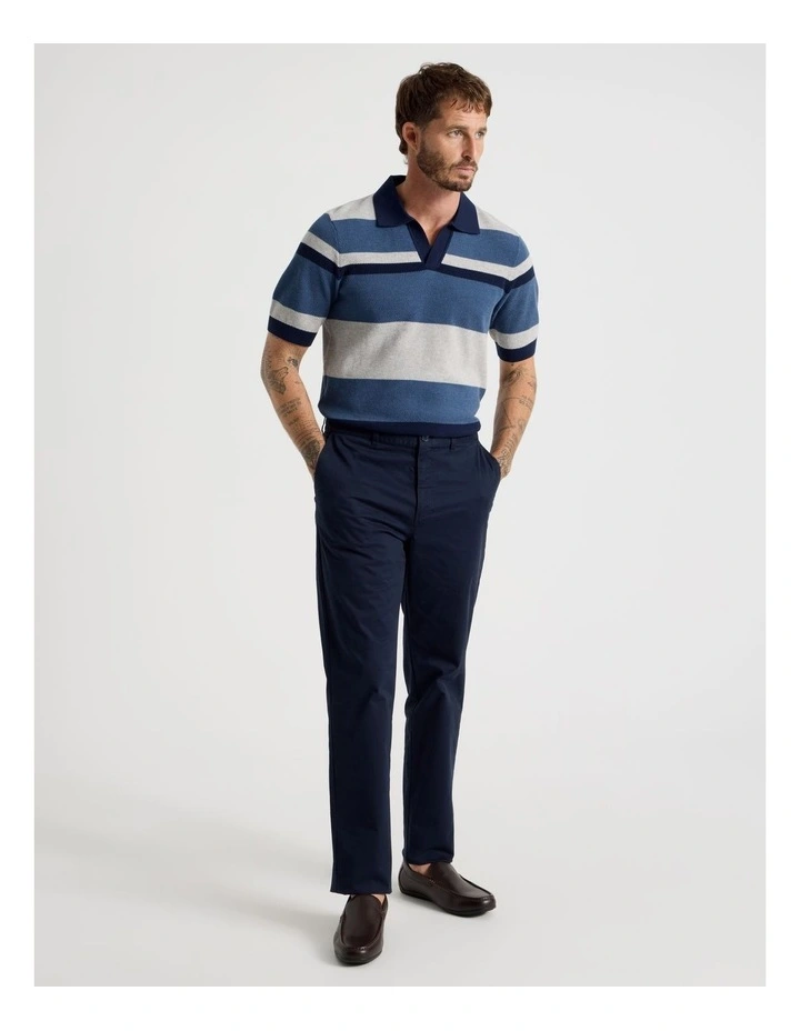 Open Collar Knit Polo in Grey and Blue Stripe image 4