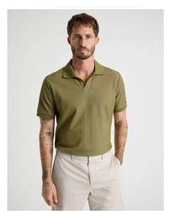 Textured Polo in Olive