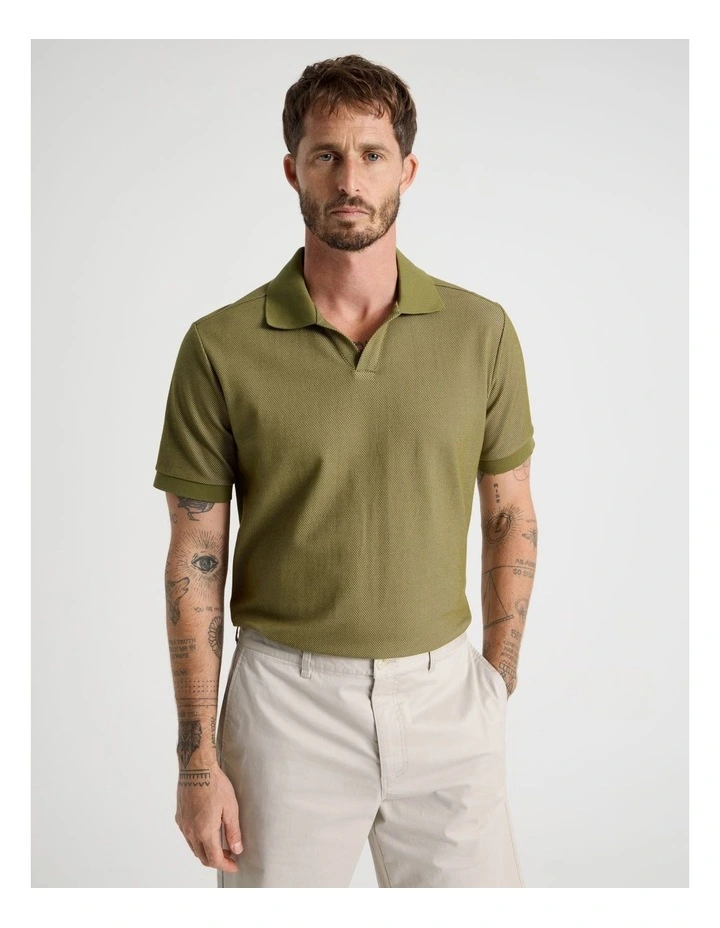 Textured Polo in Olive image 1