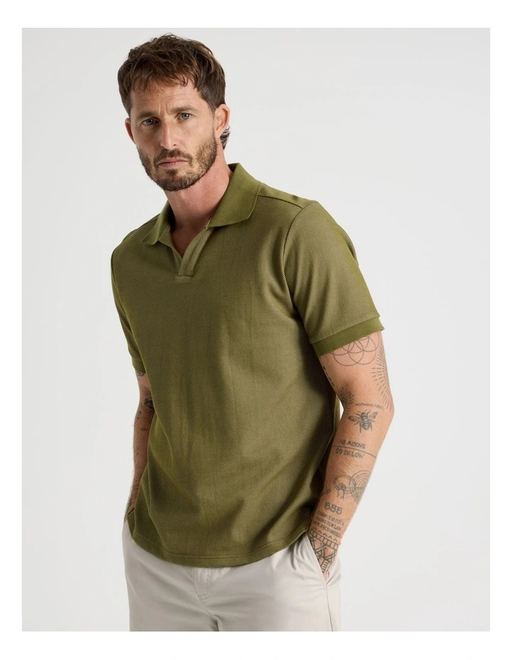 Textured Polo in Olive image 3