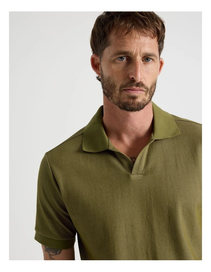 Textured Polo in Olive image 4