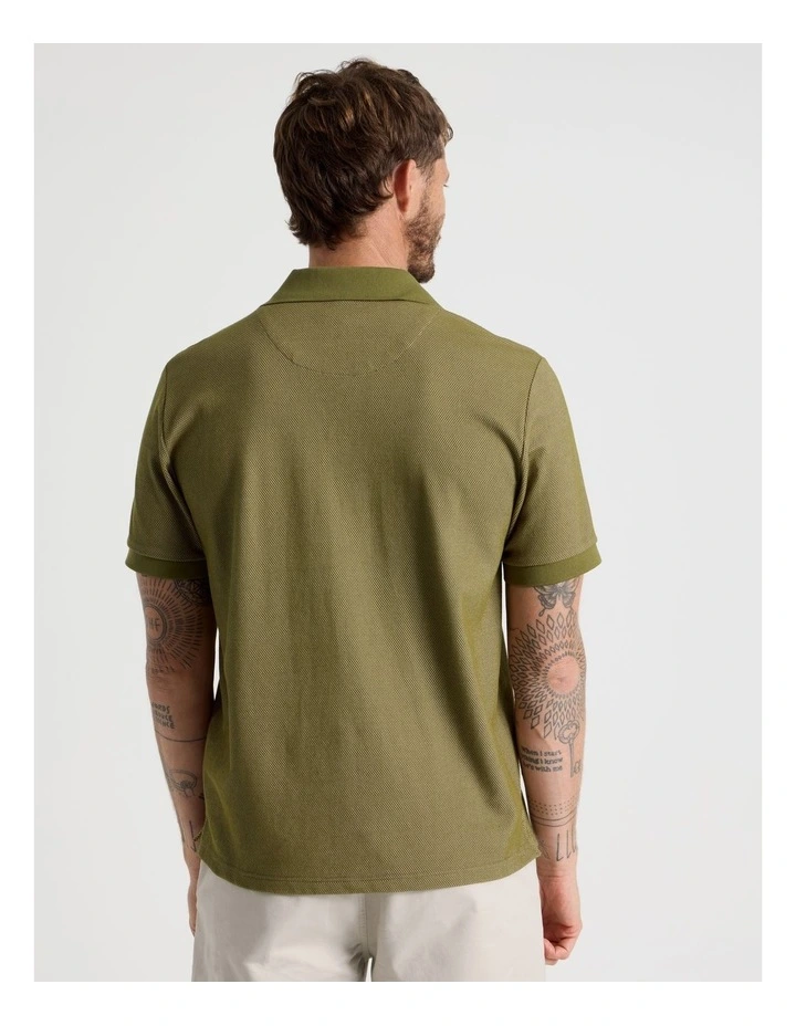 Textured Polo in Olive image 5