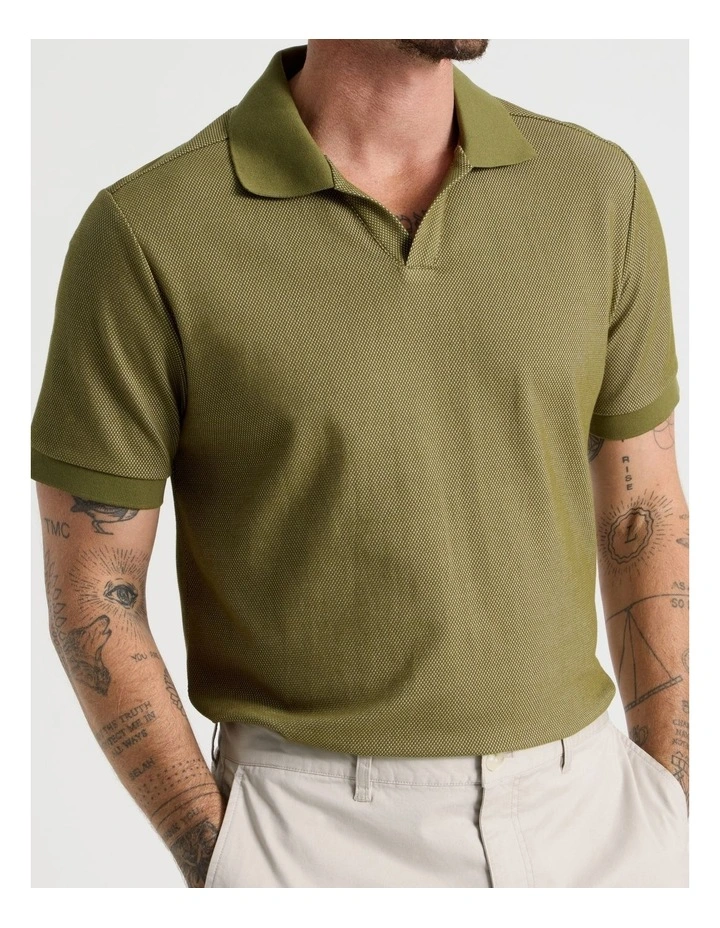 Textured Polo in Olive image 6