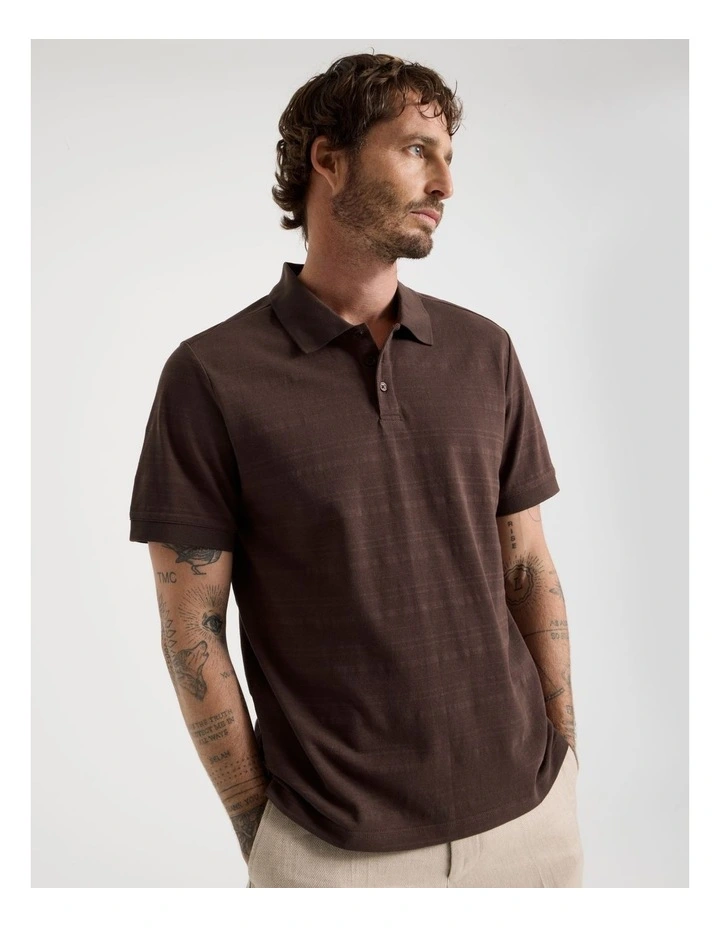 Self Stripe Polo in Chocolate image 1